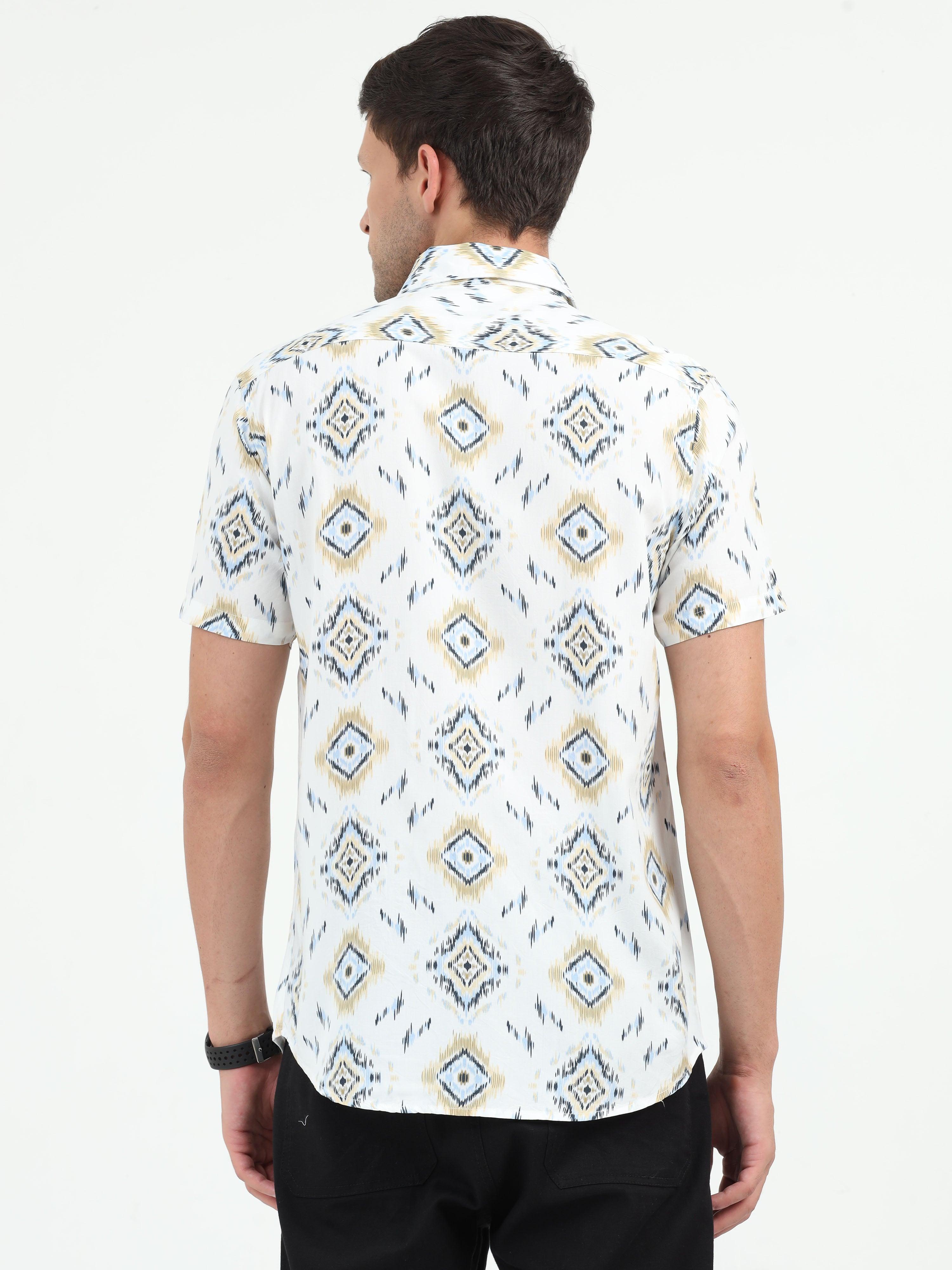 JAGURO BLACK-WHITE PRINTED HALF SLEEVE SHIRT