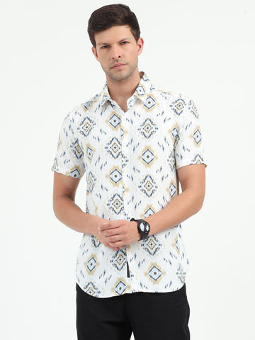 JAGURO BLACK-WHITE PRINTED HALF SLEEVE SHIRT