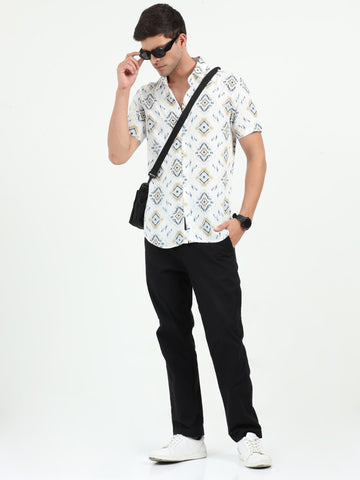 JAGURO BLACK-WHITE PRINTED HALF SLEEVE SHIRT