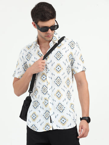 JAGURO BLACK-WHITE PRINTED HALF SLEEVE SHIRT