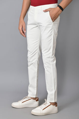 Jaguro Men's Bottomwear Trouser Chinos WHITE