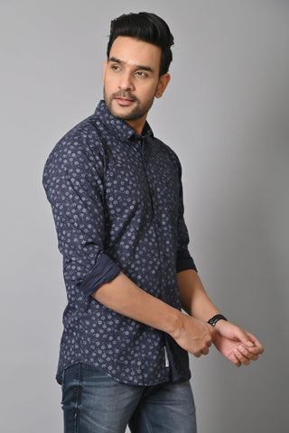 Jaguro Men's Printed Casual Shirt Blue