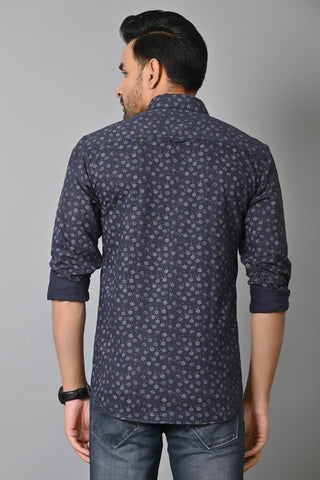 Jaguro Men's Printed Casual Shirt Blue