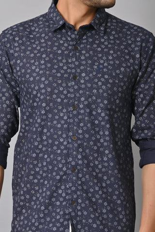 Jaguro Men's Printed Casual Shirt Blue