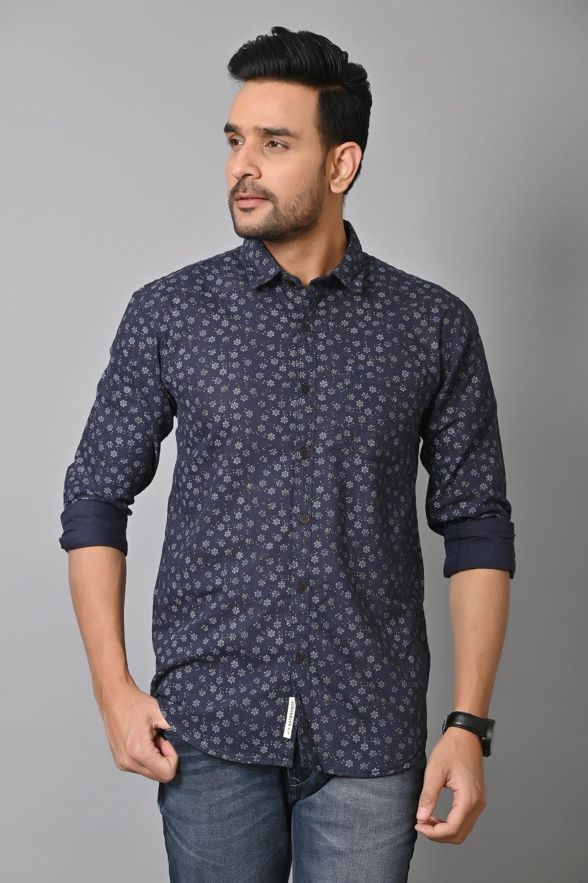 Jaguro Men's Printed Casual Shirt Blue