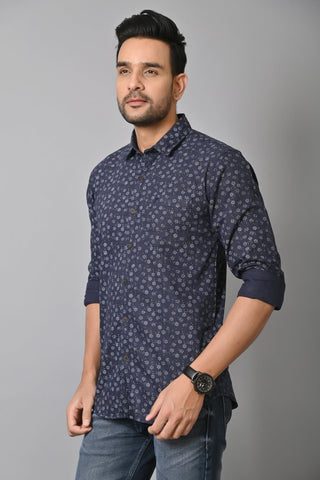 Jaguro Men's Printed Casual Shirt Blue