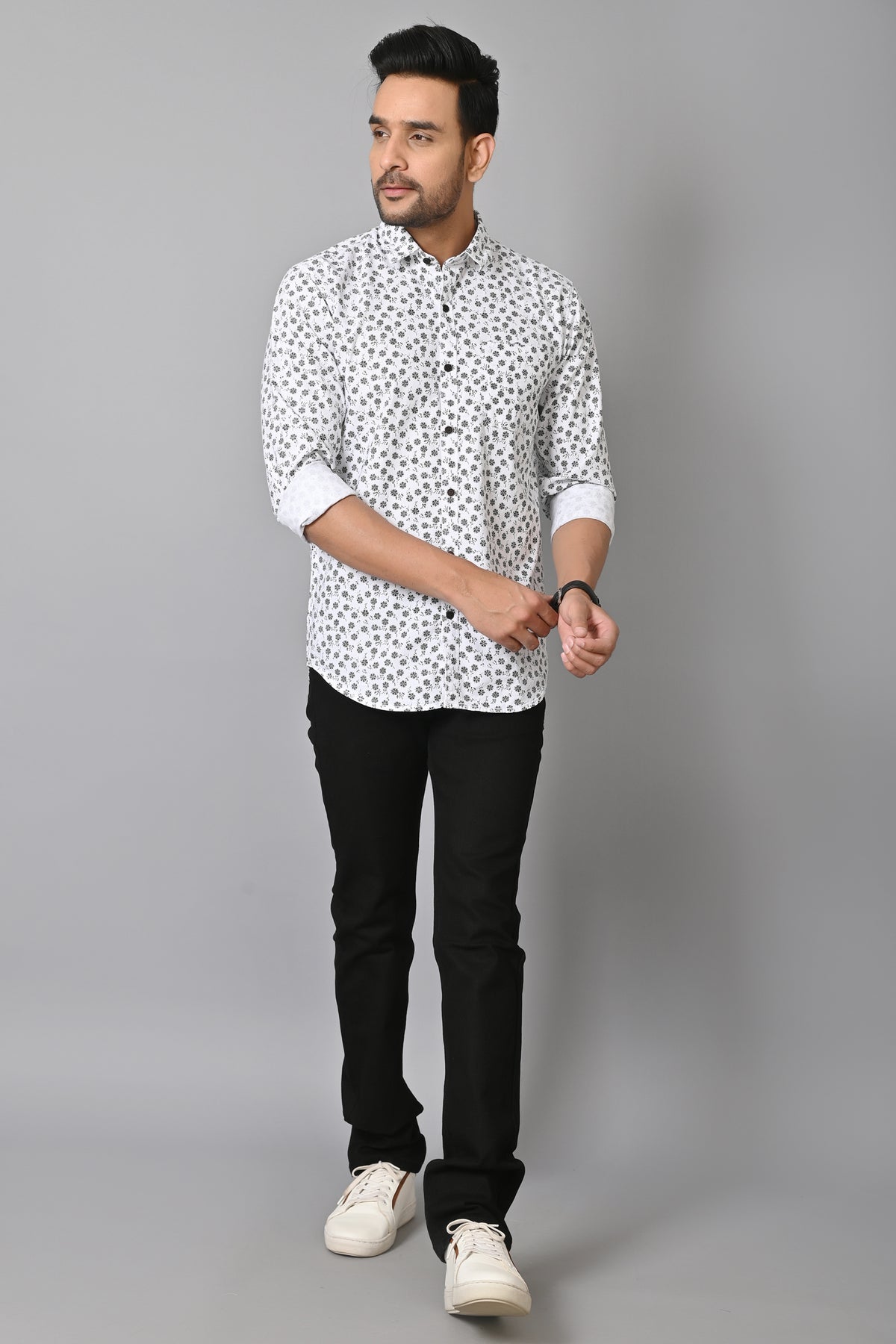 Jaguro Men's Printed Casual Shirt WHITE