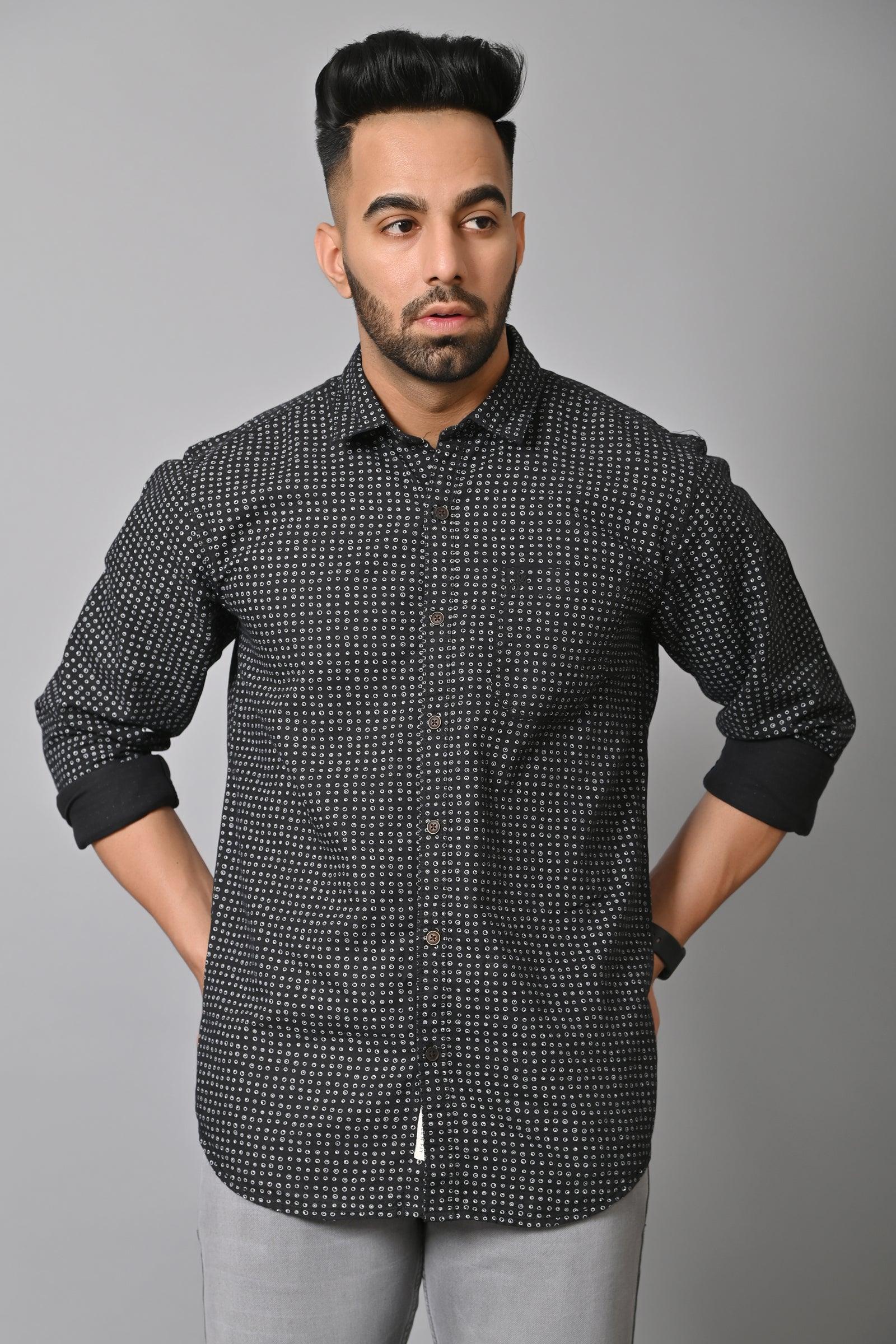 Jaguro Men's Printed Casual Shirt BLACK