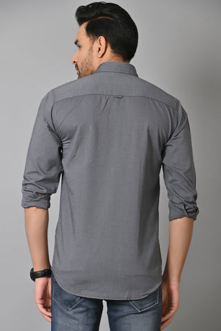 Jaguro Men's Casual Solid Shirt Dark Grey