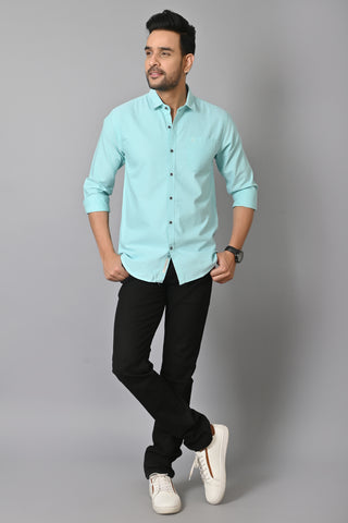 Jaguro Men's Casual Solid Shirt Light Blue