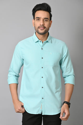 Jaguro Men's Casual Solid Shirt Light Blue