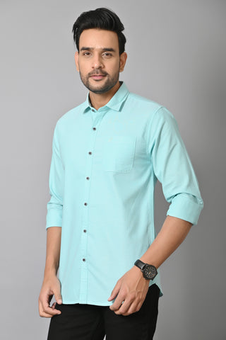 Jaguro Men's Casual Solid Shirt Light Blue