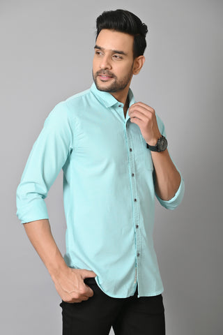 Jaguro Men's Casual Solid Shirt Light Blue