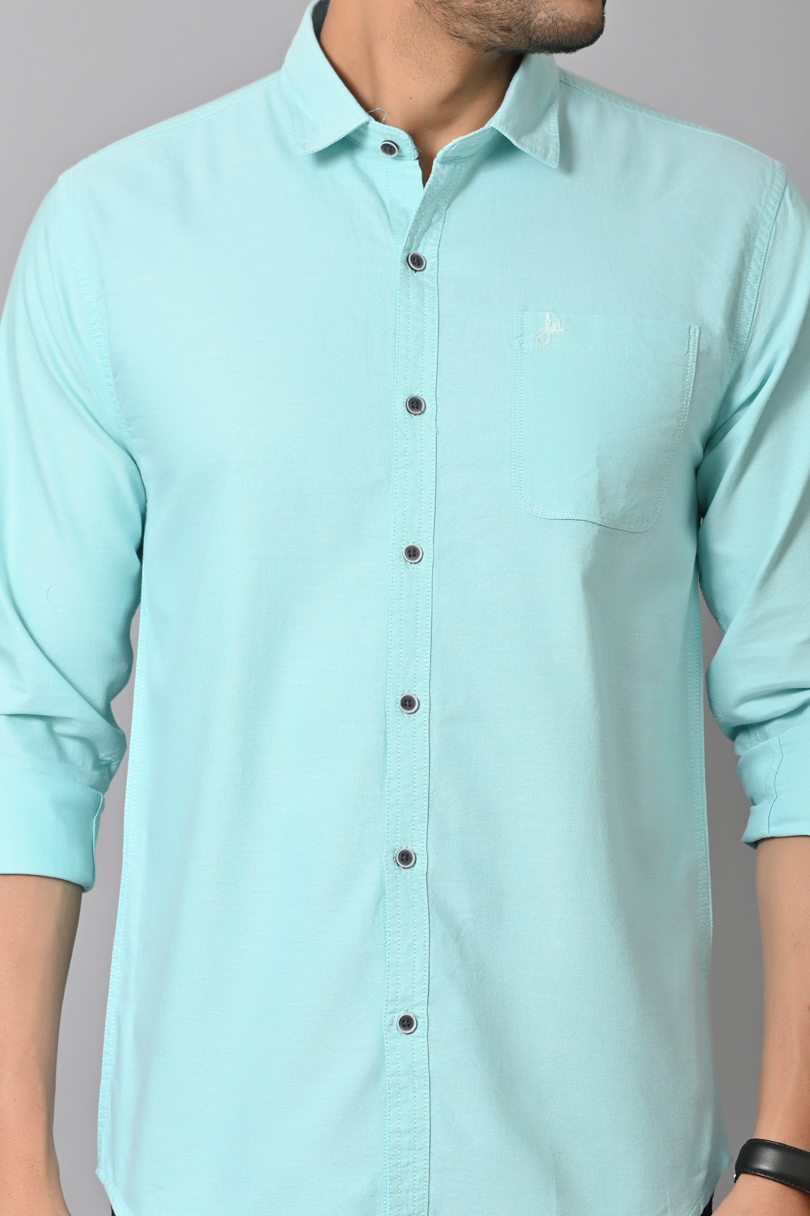 Jaguro Men's Casual Solid Shirt Light Blue