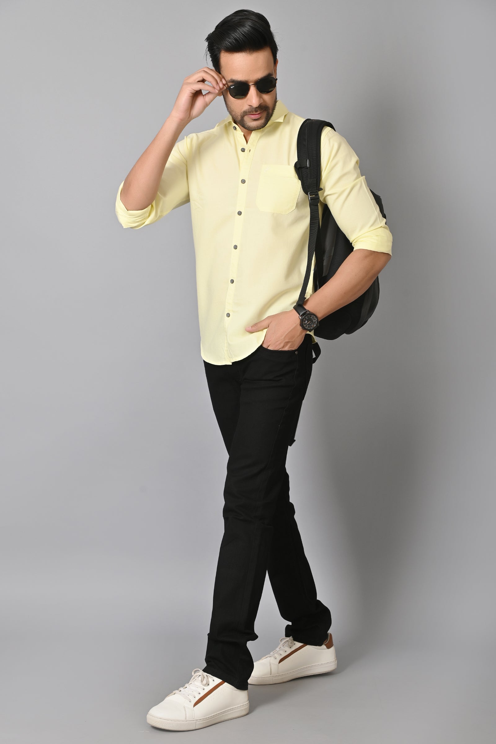 Jaguro Men's Casual Solid Shirt Lemon Yellow