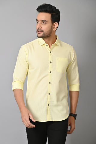 Jaguro Men's Casual Solid Shirt Lemon Yellow