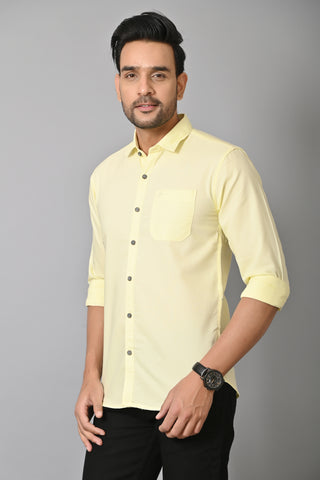 Jaguro Men's Casual Solid Shirt Lemon Yellow