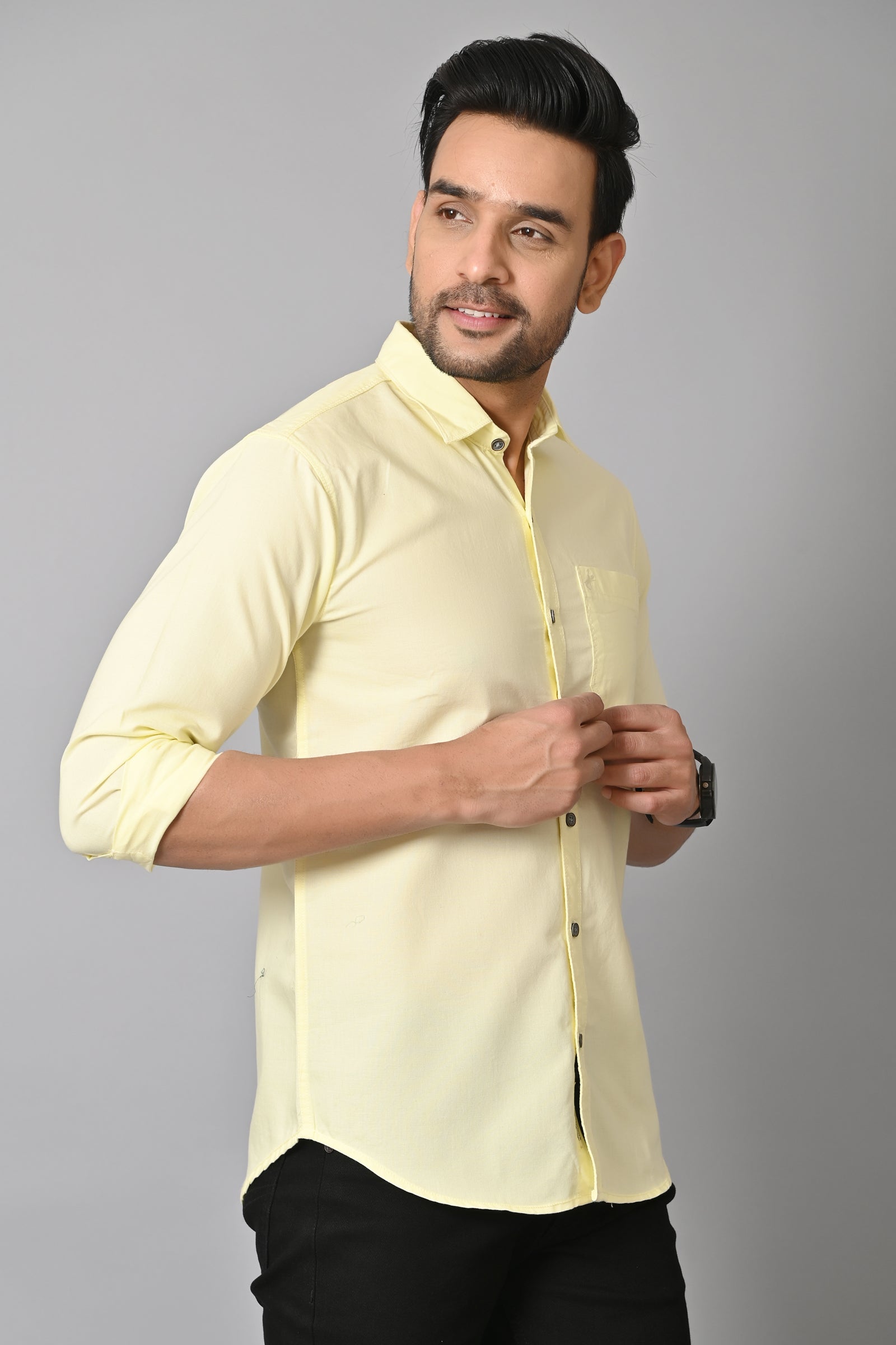 Jaguro Men's Casual Solid Shirt Lemon Yellow