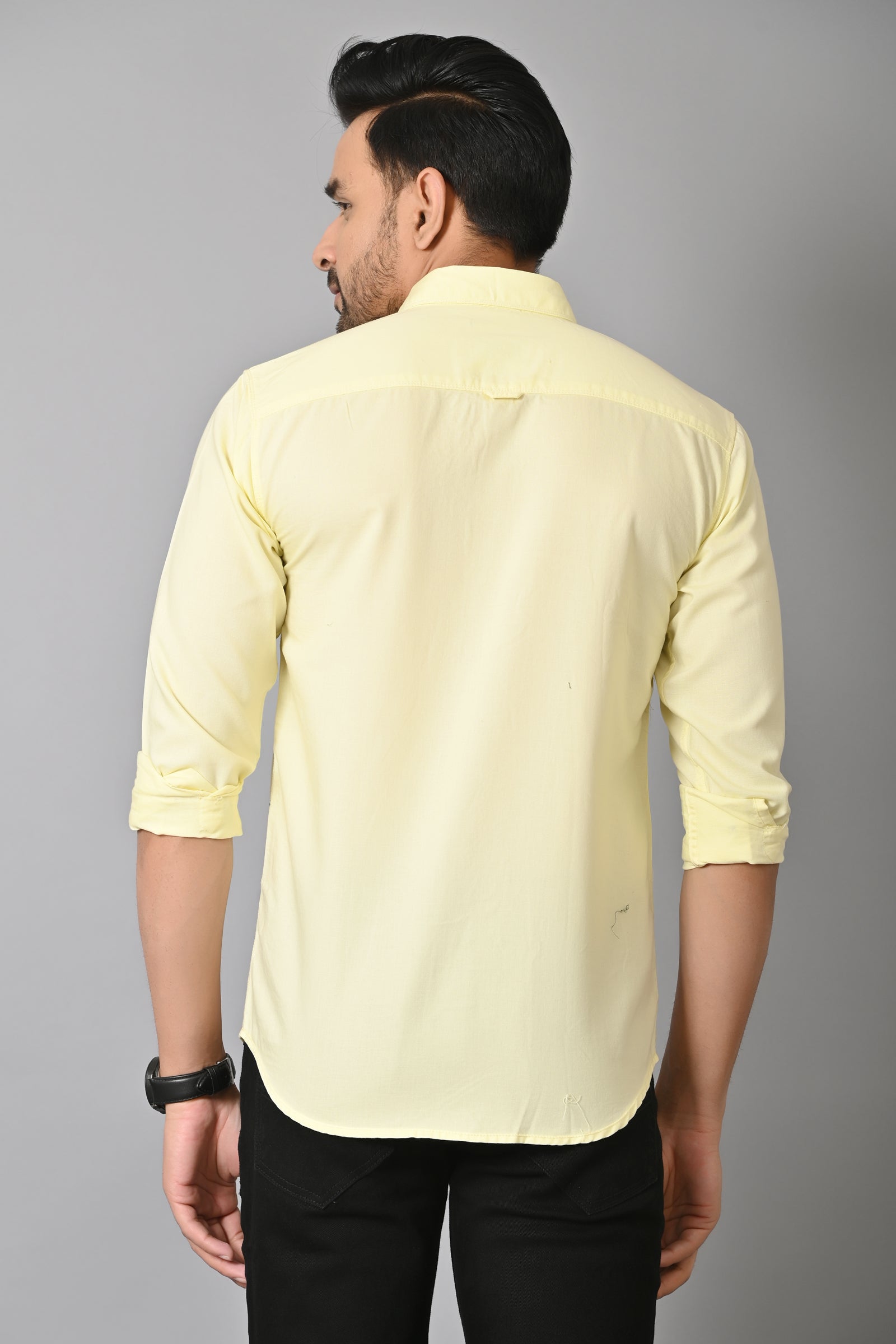 Jaguro Men's Casual Solid Shirt Lemon Yellow