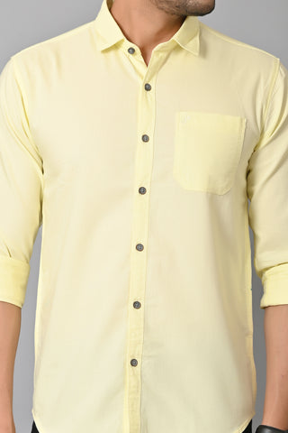 Jaguro Men's Casual Solid Shirt Lemon Yellow