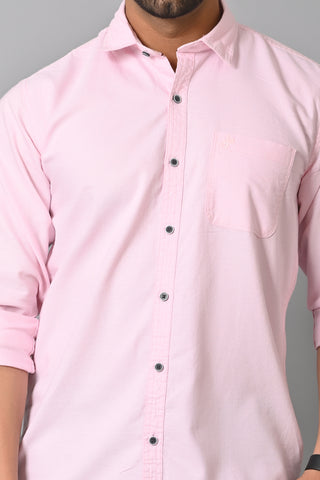 Jaguro Men's Casual Solid Shirt Light Pink