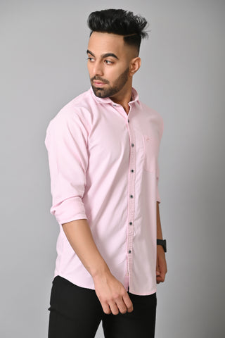 Jaguro Men's Casual Solid Shirt Light Pink