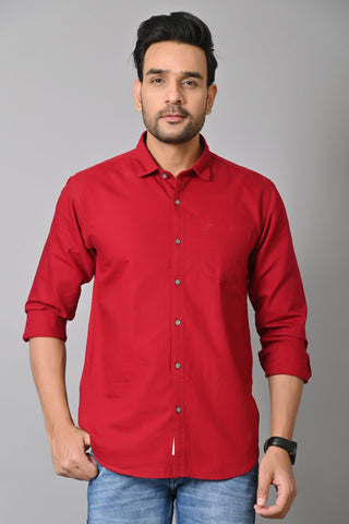 Jaguro Men's Casual Solid Shirt Maroon