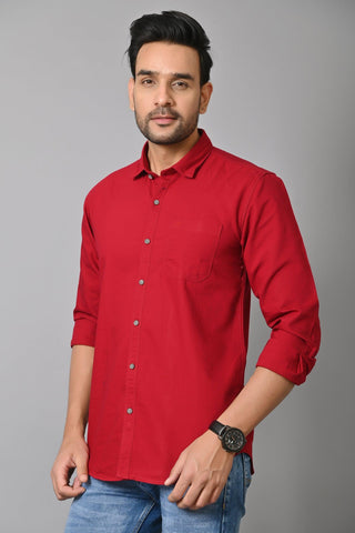 Jaguro Men's Casual Solid Shirt Maroon