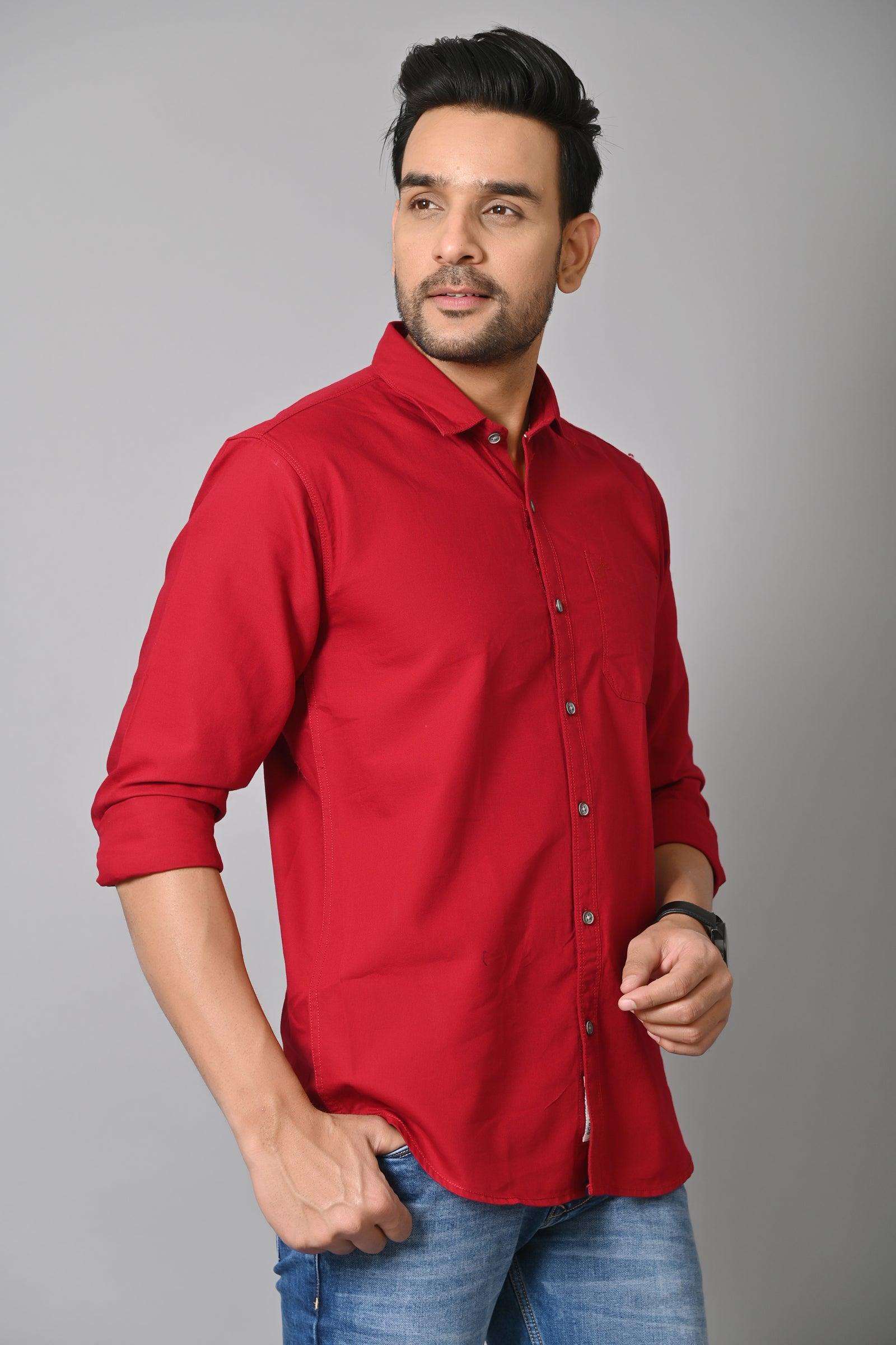 Jaguro Men's Casual Solid Shirt Maroon