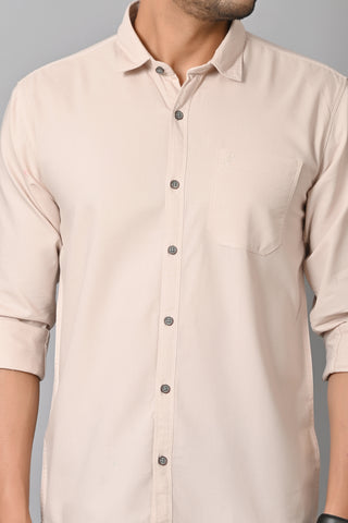 Jaguro Men's Casual Solid Shirt OFF WHITE