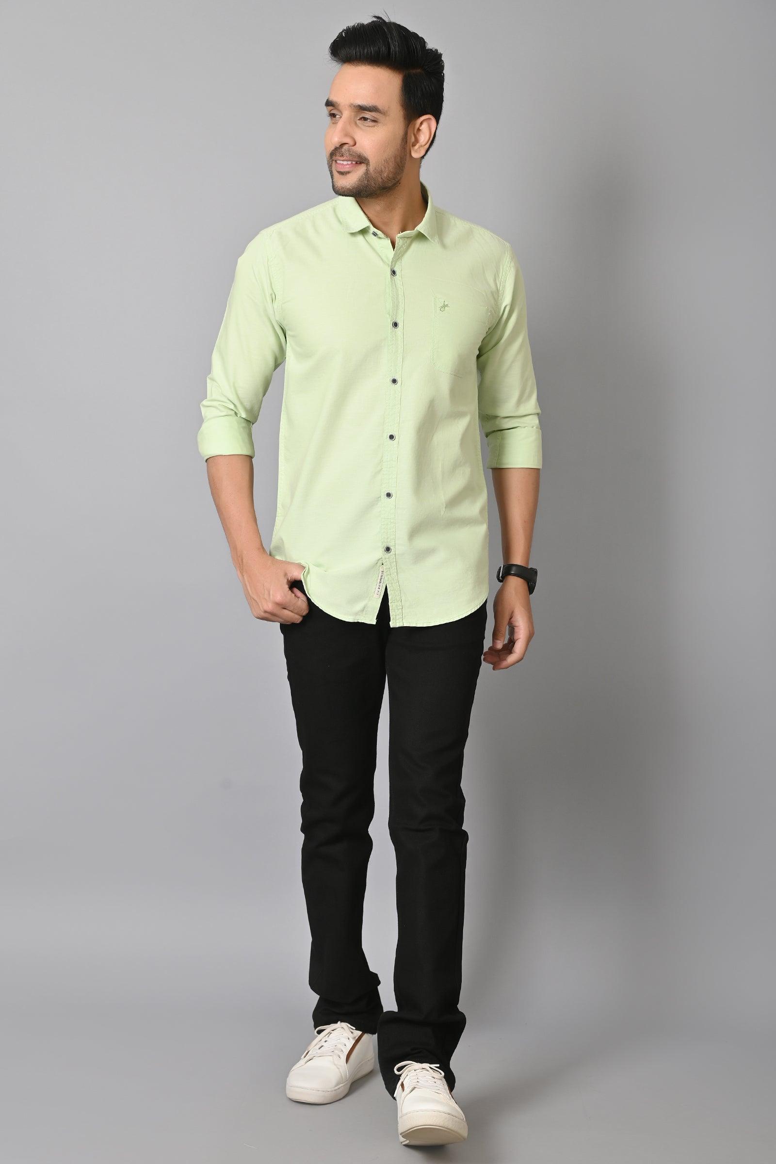 Jaguro Men's Casual Solid Shirt Sea Green