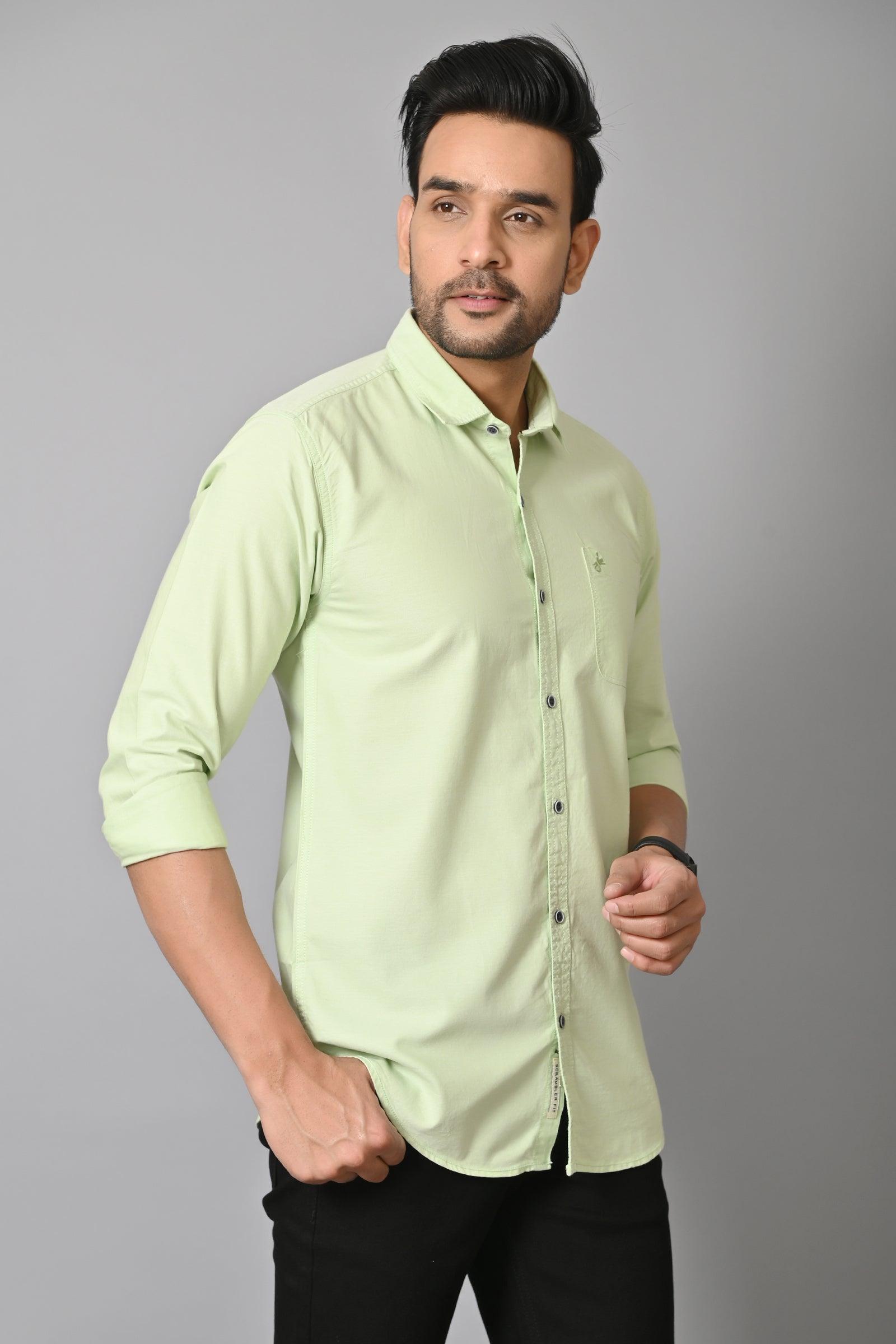 Jaguro Men's Casual Solid Shirt Sea Green