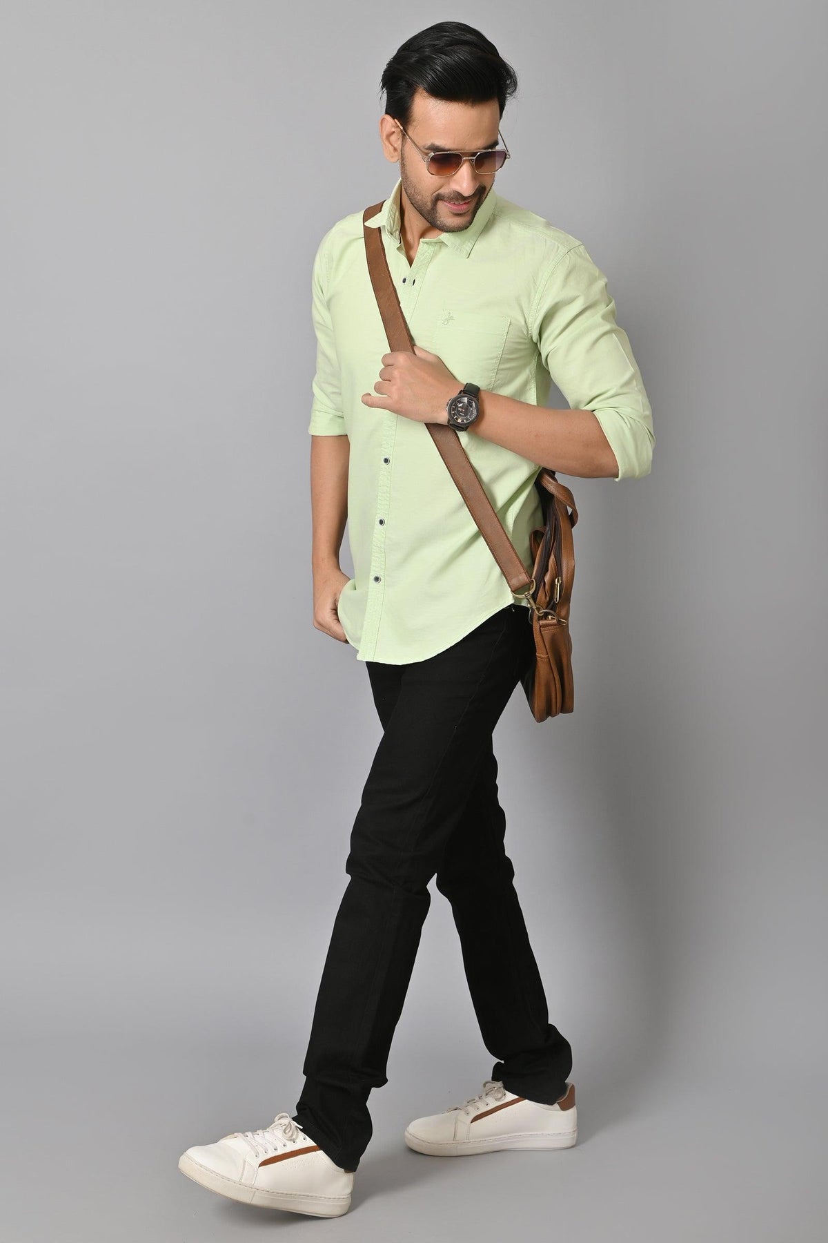 Jaguro Men's Casual Solid Shirt Sea Green