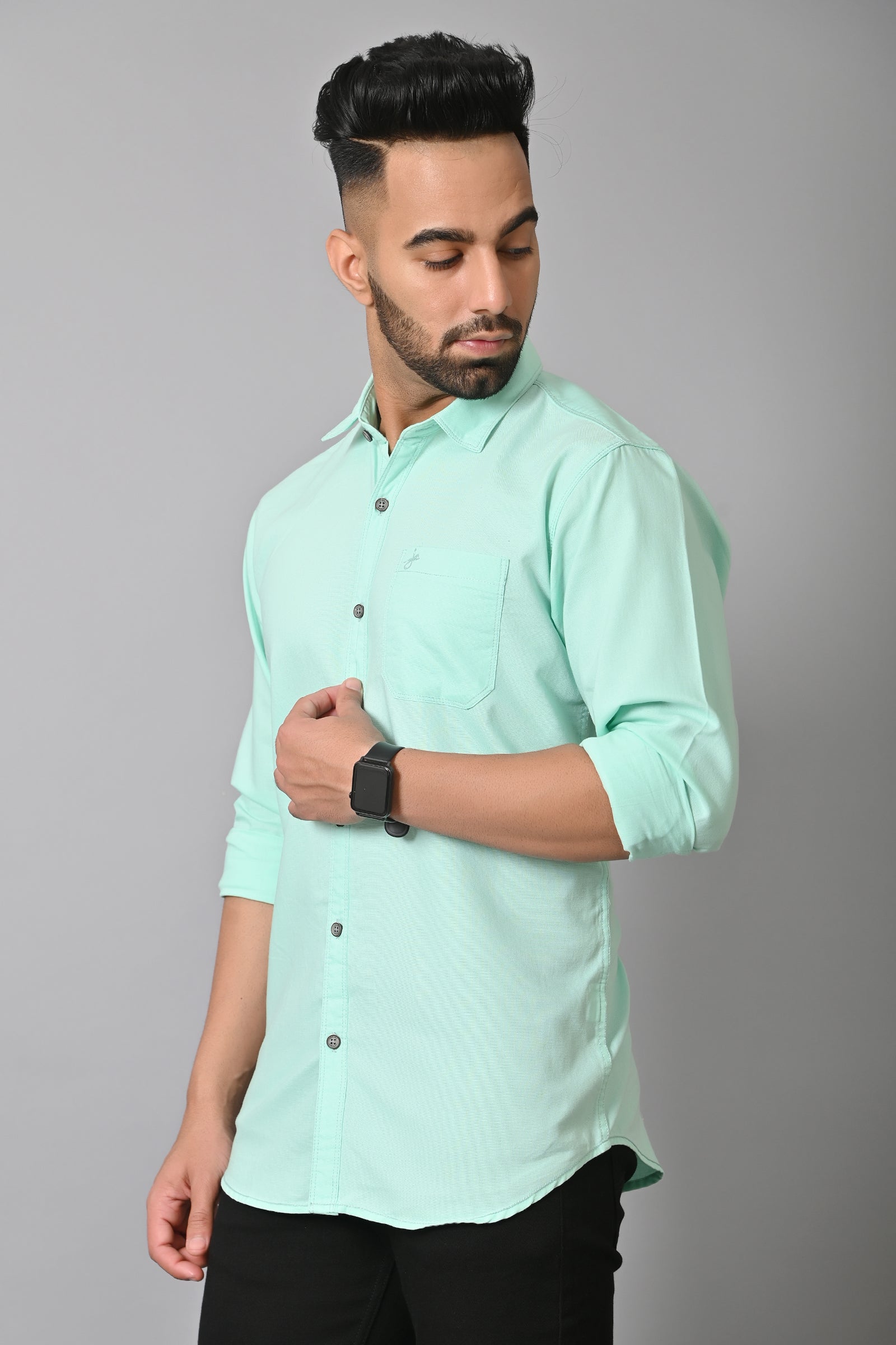 Jaguro Men's Casual Solid Shirt Turquoise
