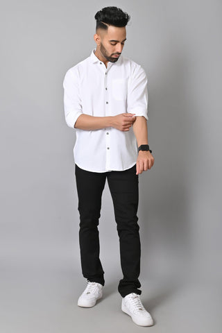 Jaguro Men's Casual Solid Shirt WHITE