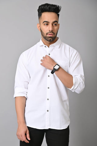 Jaguro Men's Casual Solid Shirt WHITE