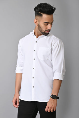 Jaguro Men's Casual Solid Shirt WHITE