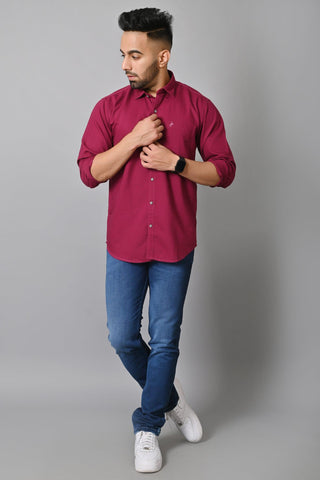 Jaguro Men's Casual Solid Shirt WINE