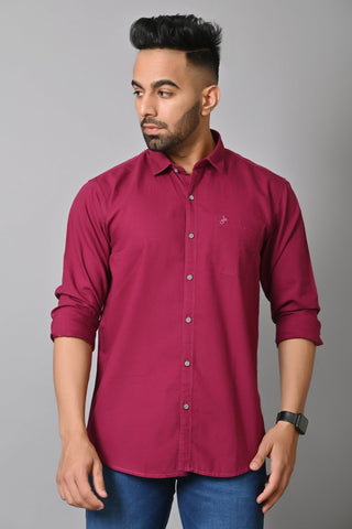 Jaguro Men's Casual Solid Shirt WINE