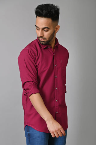 Jaguro Men's Casual Solid Shirt WINE