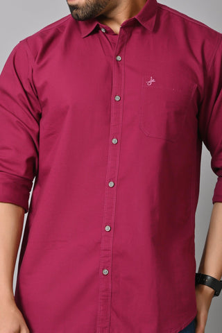 Jaguro Men's Casual Solid Shirt WINE