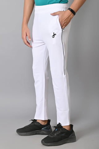 JAGURO Men's Solid Trackpant WHITE