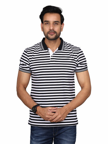 Jaguro Men's Striped Polo T-shirt Black