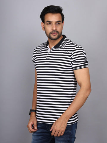 Jaguro Men's Striped Polo T-shirt Black