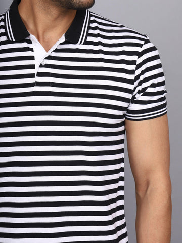 Jaguro Men's Striped Polo T-shirt Black