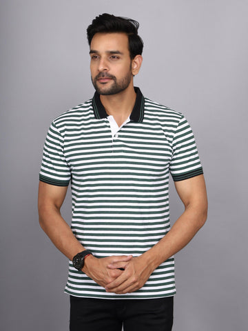 Jaguro Men's Striped Polo T-shirt GREEN