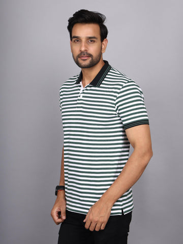 Jaguro Men's Striped Polo T-shirt GREEN