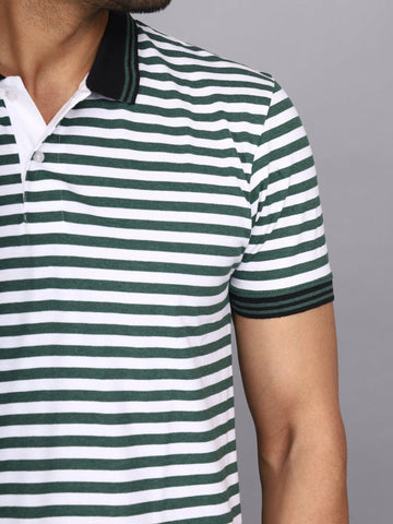 Jaguro Men's Striped Polo T-shirt GREEN