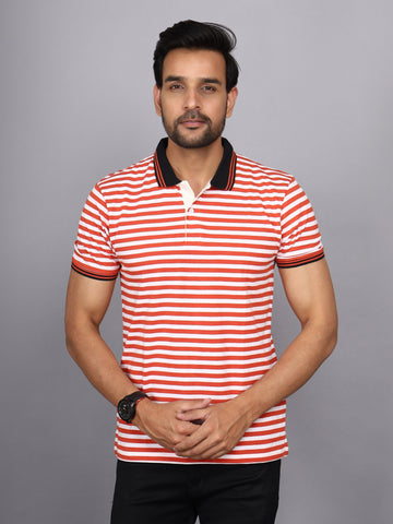 Jaguro Men's Striped Polo T-shirt ORANGE