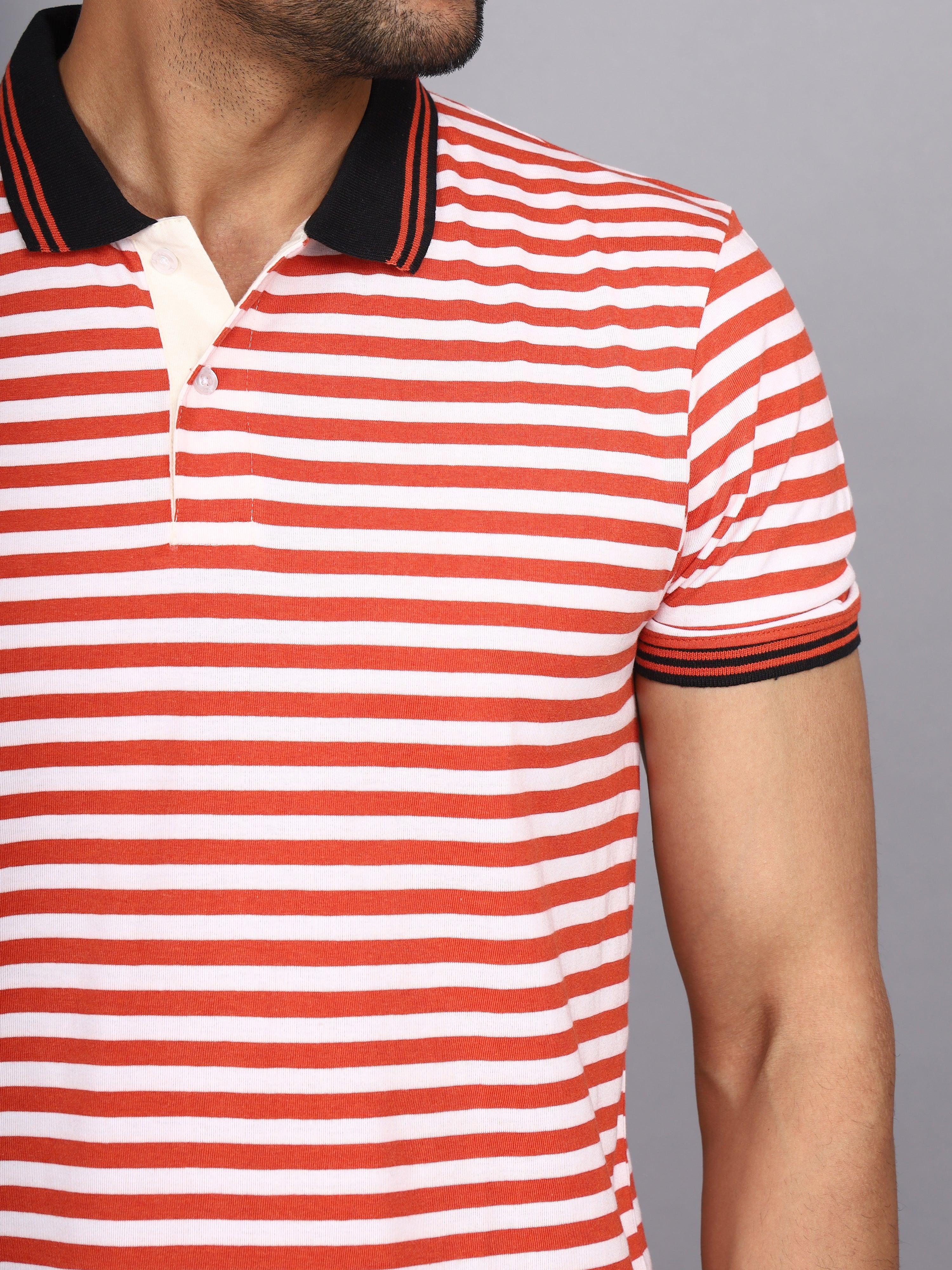 Jaguro Men's Striped Polo T-shirt ORANGE